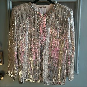 Vintage 80’s 90’s Retro Disco Ball Sequin Silver Beaded Jacket Champellyse M/L